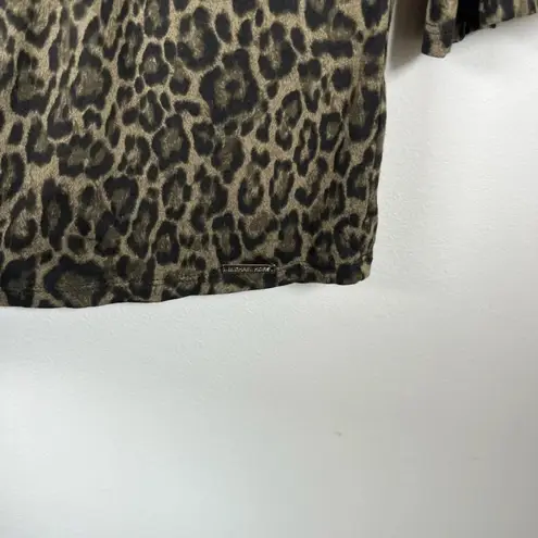 Michael Kors  Animal Print Blouse Shirt Tan Black Peasant Flowy  Ruffles Sz Large