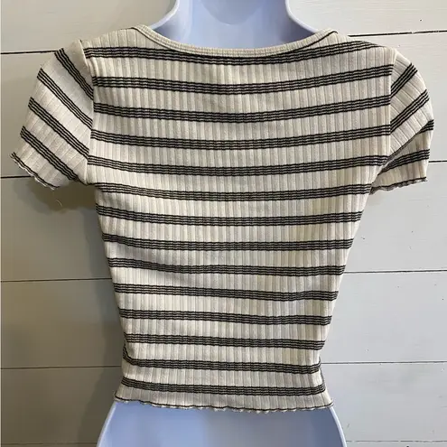 American Eagle  Women’s‎ Sz XS White/Black Stripe Snap Front Baby Doll Tee