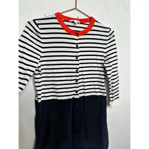 COS Black White Red Horizontal Striped Button Up Mini Silk Dress size US XS