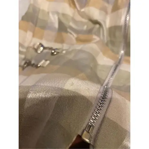 Gingham Full Zip Vest Tank Top Preppy Formal Workwear Career Professional Classy Tan Size M