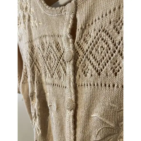 Vintage Knot Sweater Button Up Shirt Crochet‎ Embroidered Cottage Grandma Core Yellow