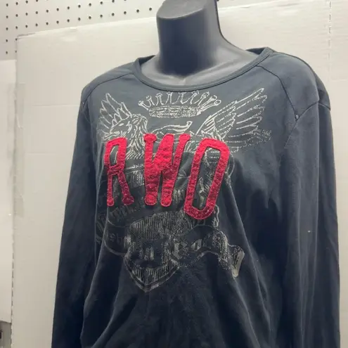 RWD Affliction Style Long Sleeve Grunge Top Black Size L