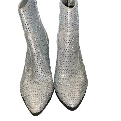 Soda silver rhinestone high heel Glam cowgirl half boots disco cowgirl western