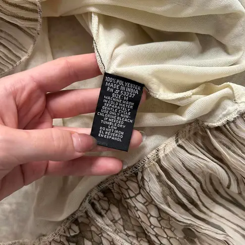 Y2K Tan brown snakeskin print babydoll dress ruffle hem smocked back Size medium