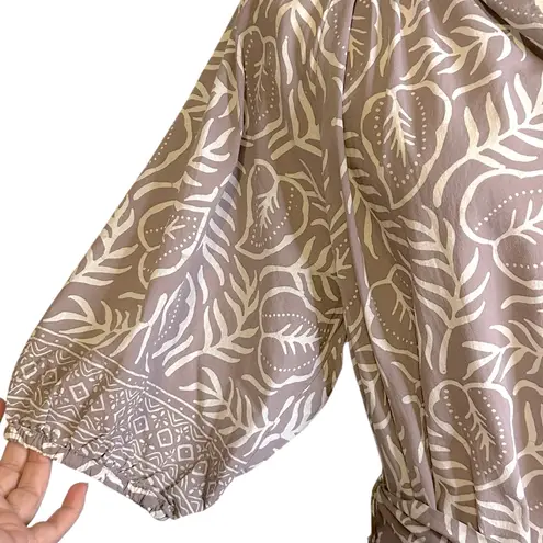 Bu Tiki Maui Noelani Anthurium Short Tunic Dress Tie Belt Brown White M/L Cotton Size undefined