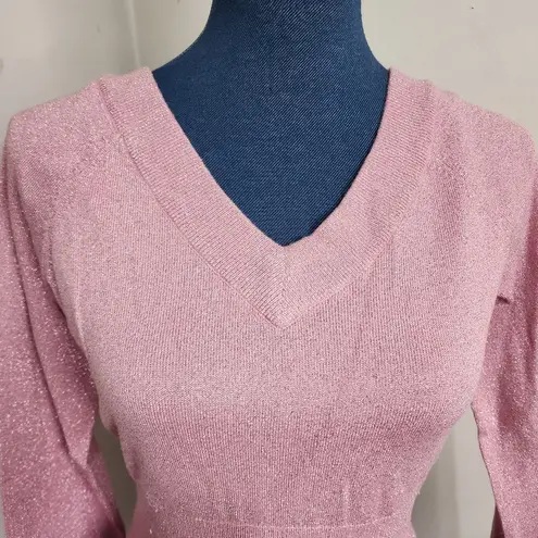 Vintage Shimmer Pink Metallic V neck Sweater Size M