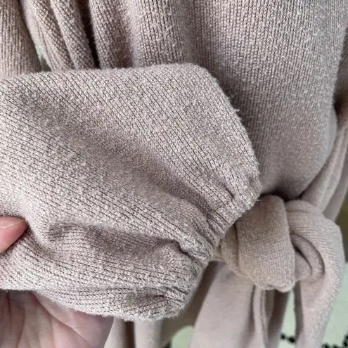 Saints + Secrets Beige Knit Front Knot Dress Balloon Sleeves L