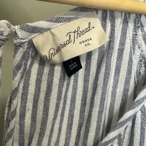 Universal Threads Universal Thread White and Blue Linen Blend Striped Shortsleeve Romper sz large thumbnail 8