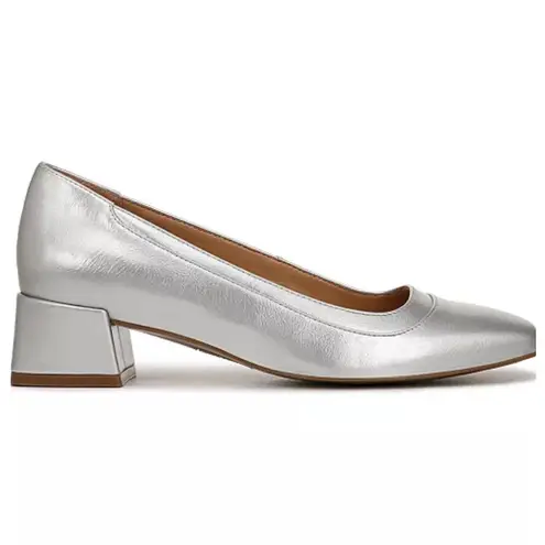 Naturalizer Huntley Silver Metallic Block Heel Square Toe Pumps Dress Shoes Sz 8