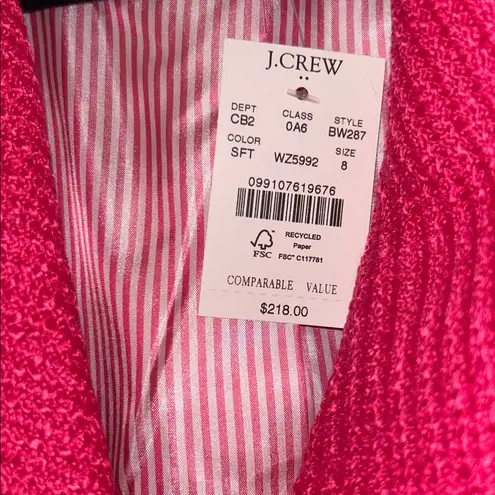 J.Crew  Hot Pink Schoolboy Tweed Blazer Gold Crest Buttons Size 8 NEW $218