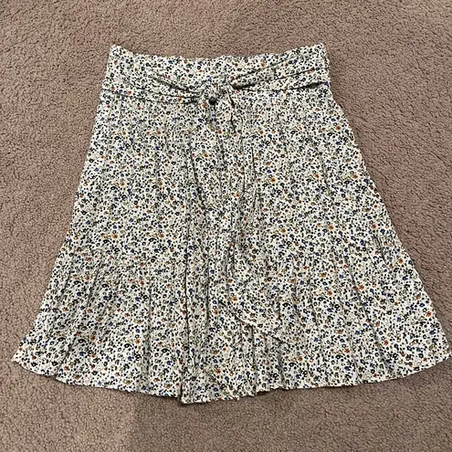 Madewell  Beige Fieldwalk Boho Floral Tie Waist Tiered Mini Skirt
