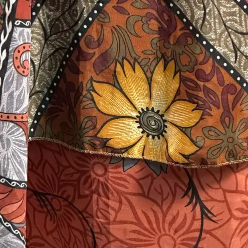 Vintage 90s Silk True Wrap Midi Skirt Size Large Bohemian Hippie 70s India Gypsy Brown