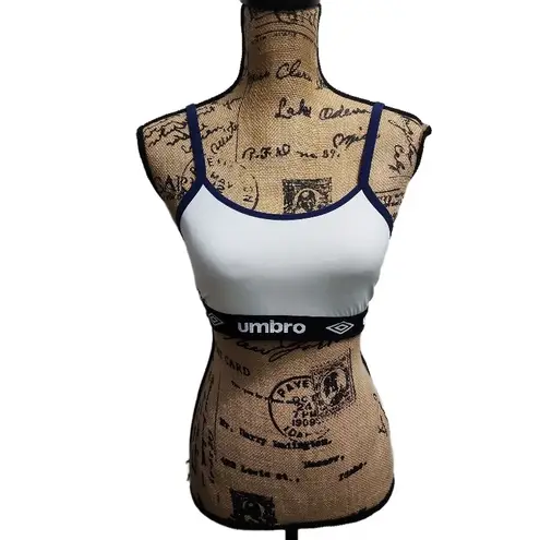 Umbro Sports Bra Womens Size Medium White Navy Blue Trim Elastic Band Athletic