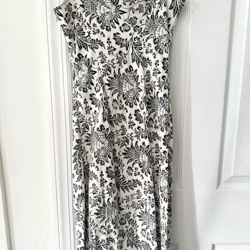 Fiori di Zucca White Black French Countryside Floral Print Silk Midi Drape Dress Size 8