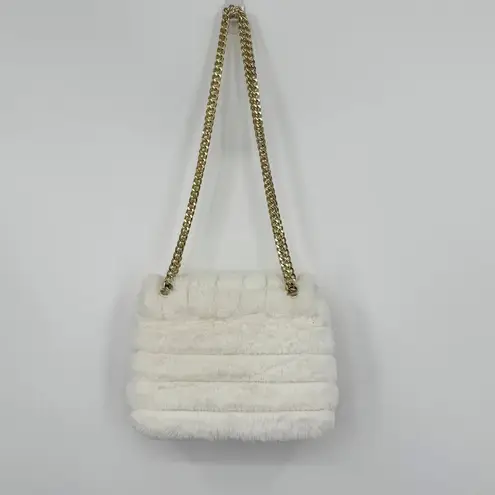 Rachel Roy crossbody bag purse cream faux fur shoulder gold chain adjustable