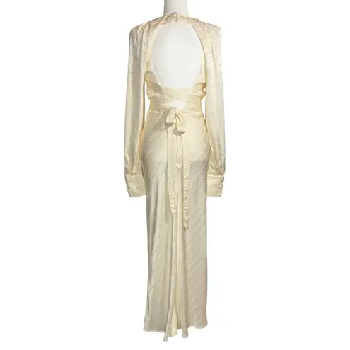 Karen Millen 4 Ivory Satin Backless Gown Puff Sleeve Pleated Belted Dress $679