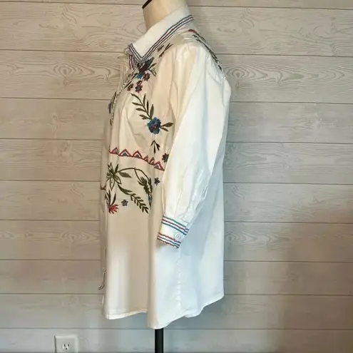 Eshakti Wayward Fancies floral Embroidered poplin button front shirt Size XL
