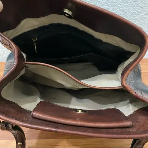 Brahmin Vintage Tuscan Black Leather Brown Croc Leather Trims Bucket Bag