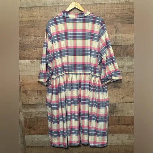 Lands'End  Plaid Madras Shirt Dress Women's size 24W Cotton Pastel Career Work