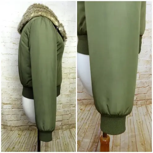 Unif Bomber Jacket Womens S Olive Green Amelia Faux Fur Collar Grunge Army