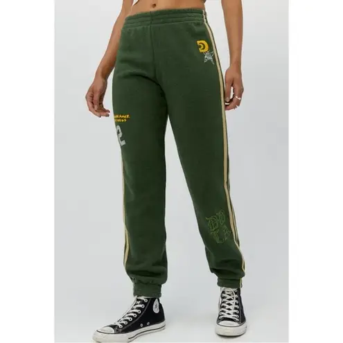 Daydreamer Green Yellow Retro Vintage Striped Joggers Straight Leg Sweatpants
