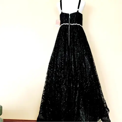 Arula Black & Silver Rhinestones Shimmering Sequin Crystal Mesh Tulle Dress. Size XL