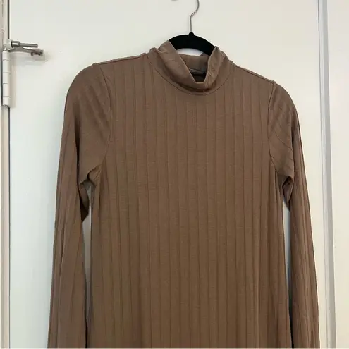 VERO MODA ribbed long sleeve midi dress in brown