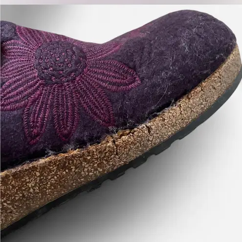 Haflinger Floral Embroidered Wool Slipper Clogs Purple Size 9