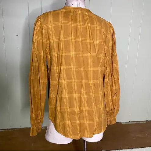 Faherty Harper Plaid Button Down Top Blouson Sleeves Ruffled Cuffs - Size Medium