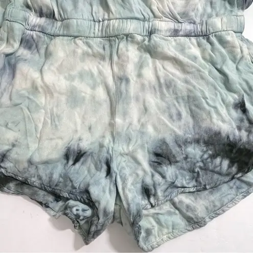 Bella Dahl Blue Tie Dye Romper Long Roll Tab Sleeves V-neck Size XS