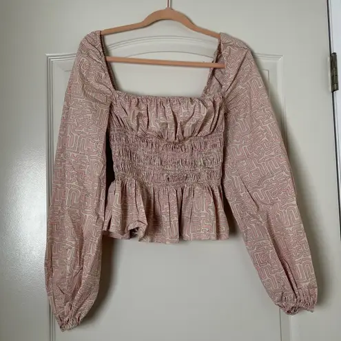 Staud Jules Smocked Square Neck Top in Pink Size M White Size M