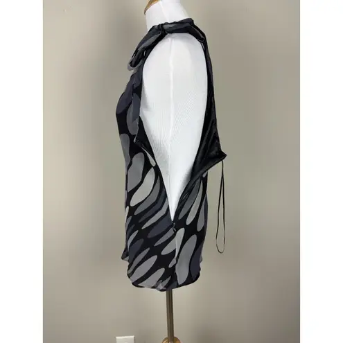 EXPRESS Y2K  Halter Top Womens Medium Black Gray 100% Silk Geometric Tie Neck M