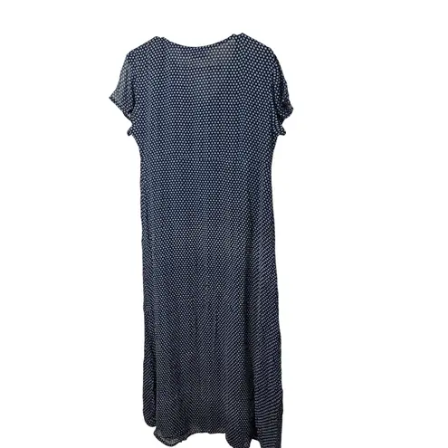 Vintage Paul Harris Design Navy White Polka Dot Maxi Dress Button Front M Blue Size M