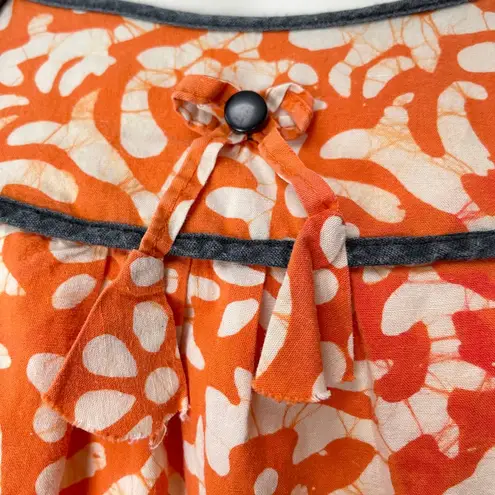 Muumuu Dress Orange White Pattern Batik Fabric Short Sleeves Maxi Bow Casual