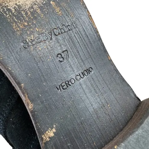 See By Chloe Janis Black Suede Ankle Boots with Leather Ankle Strap Sz 37 EU