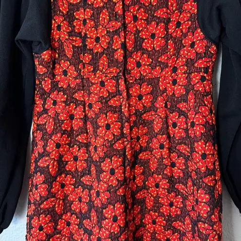 Vintage 60s Rae Dolls Red & Black Long Sleeved Turtleneck Maxi Dress Size Medium