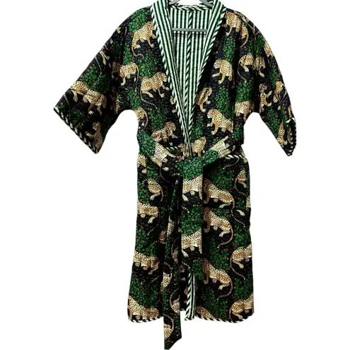 Printfresh Bagheera Tiger Printed Striped Quilted Reversible Belted Robe L / XL