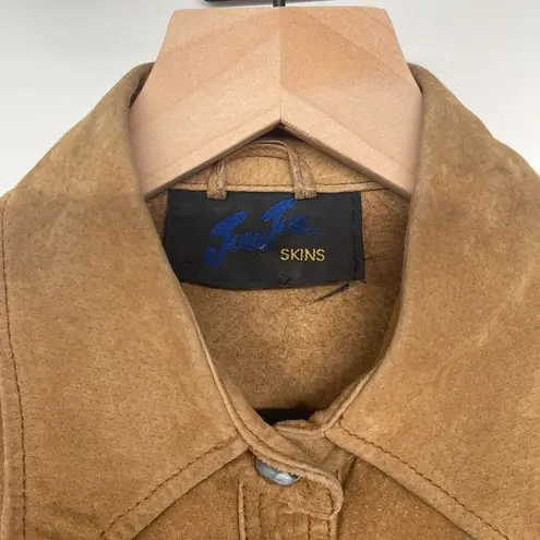 2/$30 Vintage Jou Jou Leather Western Shacket Collared Button Up Shirt Jacket Brown Size XS
