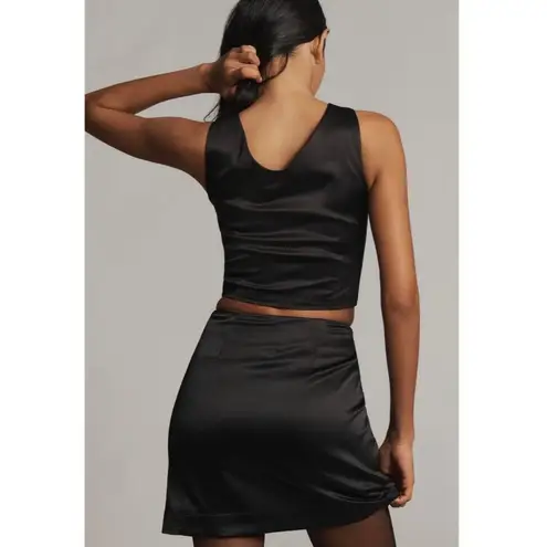 Maeve Anthropologie Crystal Bow Satin Mini Skirt Black Size M