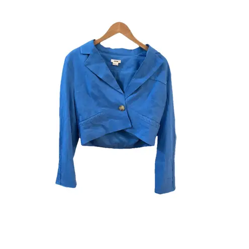 Jason Wu $325  Blazer Cropped Shoulder Pads Linen Cobalt Blue Braided M Jacket