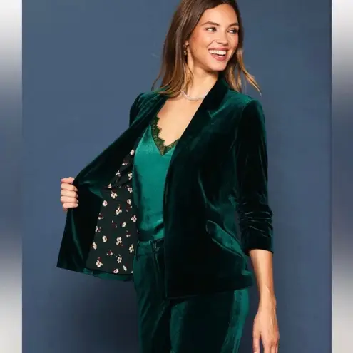 Skies Are Blue Green Velvet Open Front 3/4 Sleeve Blazer Sz.XS NWT