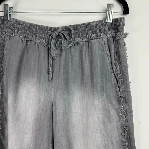 Bella Dahl Tencel Lyocell Grey Washed Fringe Trim Straight Leg Pants Sz Medium