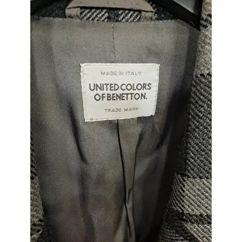 United Colors Of Benetton Gray Black Plaid Wool Blazer Size 42