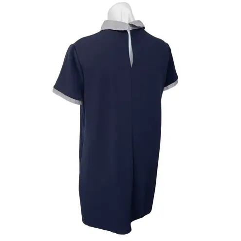 ZARA  Women's Navy Blue Knit Stripe Collar Short Sleeve Mini Polo Shift Dress L