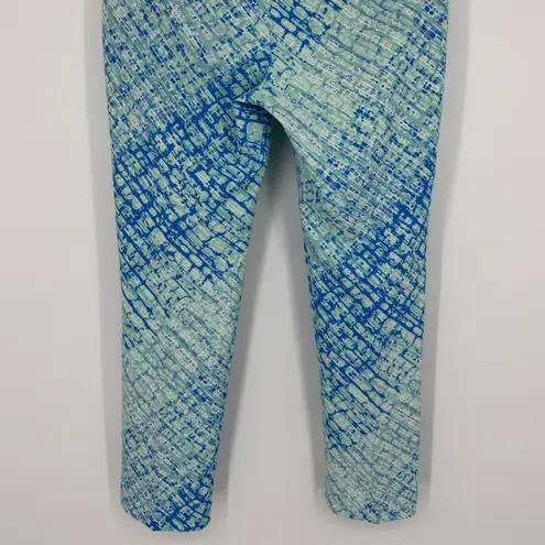 IBKUL Ankle Pants Womens Size 6 Blue Aqua Print Stretch Golf Resort Activewear