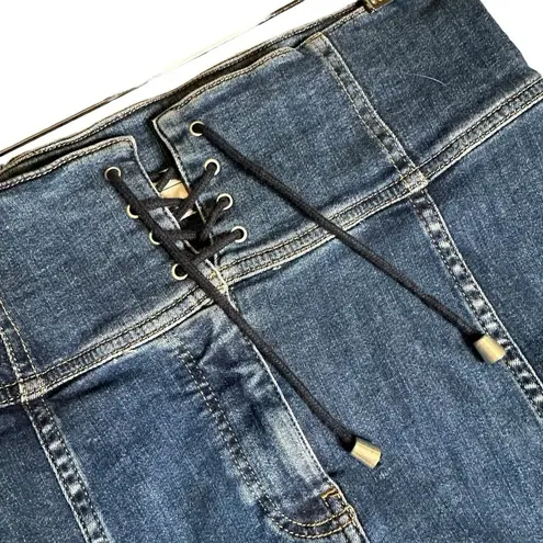 Free People Share  Lace Up Denim Short Skirt Size 8 Blue Corset High Rise BOHO Fe