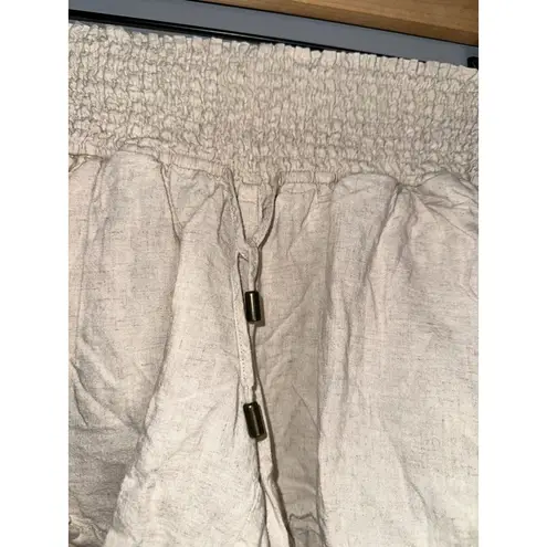 RIPE MATERNITY INDI LINEN PAPERBAG SMOCKED WAIST MATERNITY SHORTS EUC SIZE S Tan