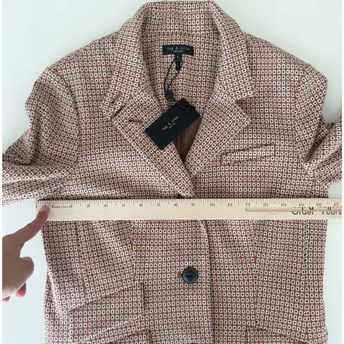 Rag and Bone  Slade Blazer Womens 6 Brown Geo Cotton Knit Equestrian Office Career