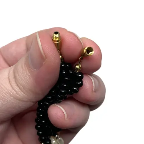 Vintage Twisted Necklace Faux Rice Pearl Bead Black Plastic White Textured Multiple