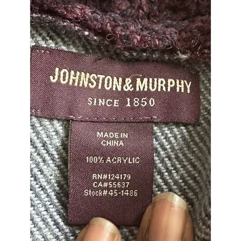 Johnston & Murphy Plaid Wine Red Blue Gray Poncho Cowl Neck w/ Fringe One Size